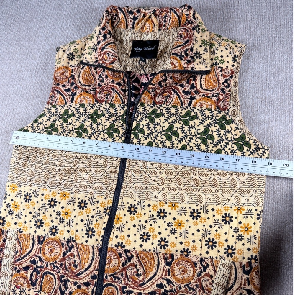 Young Thread Boho Patchwork‎ Quilted Vest – Cotton Zip Front Cottagecore Size M - Picture 10 of 11